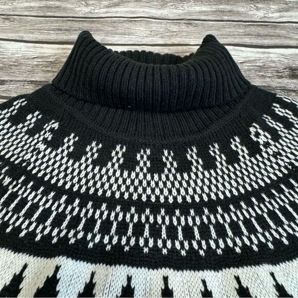 CATO Women Fair Isle Sweater Tassels Black White M Med Medium Raglan Long Sleeve - Picture 6 of 13